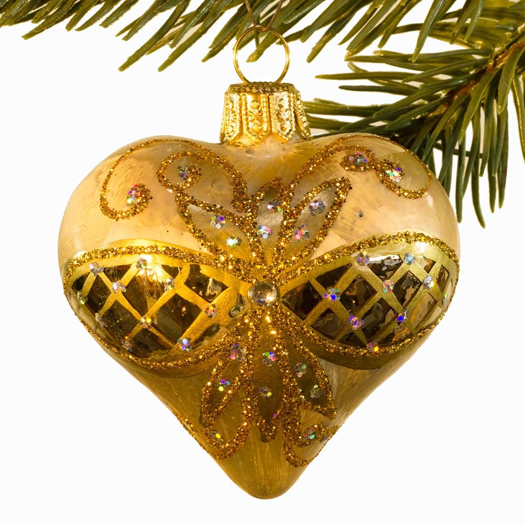 Glaskugle- Hjerte- guld- ornament