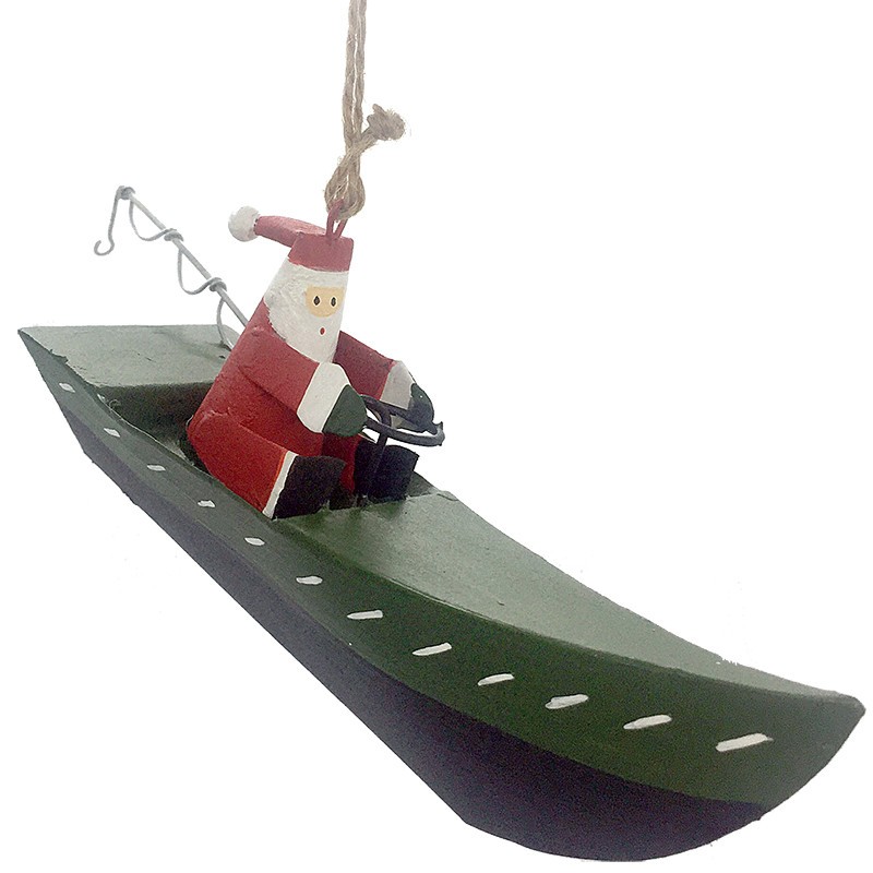 Julemand i grøn speedbåd