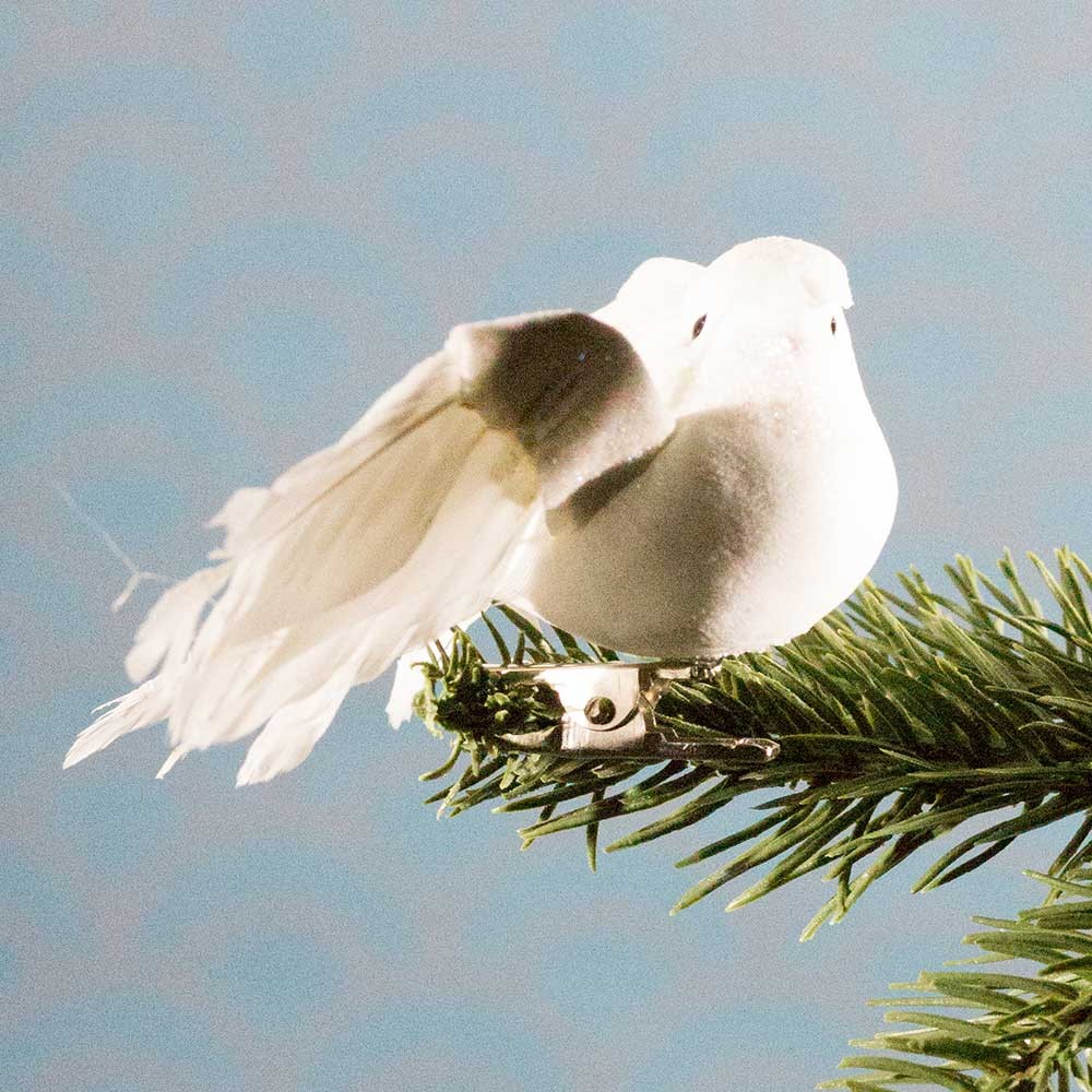Julepynt- Fugl- Hvid- Udbredte vinger
