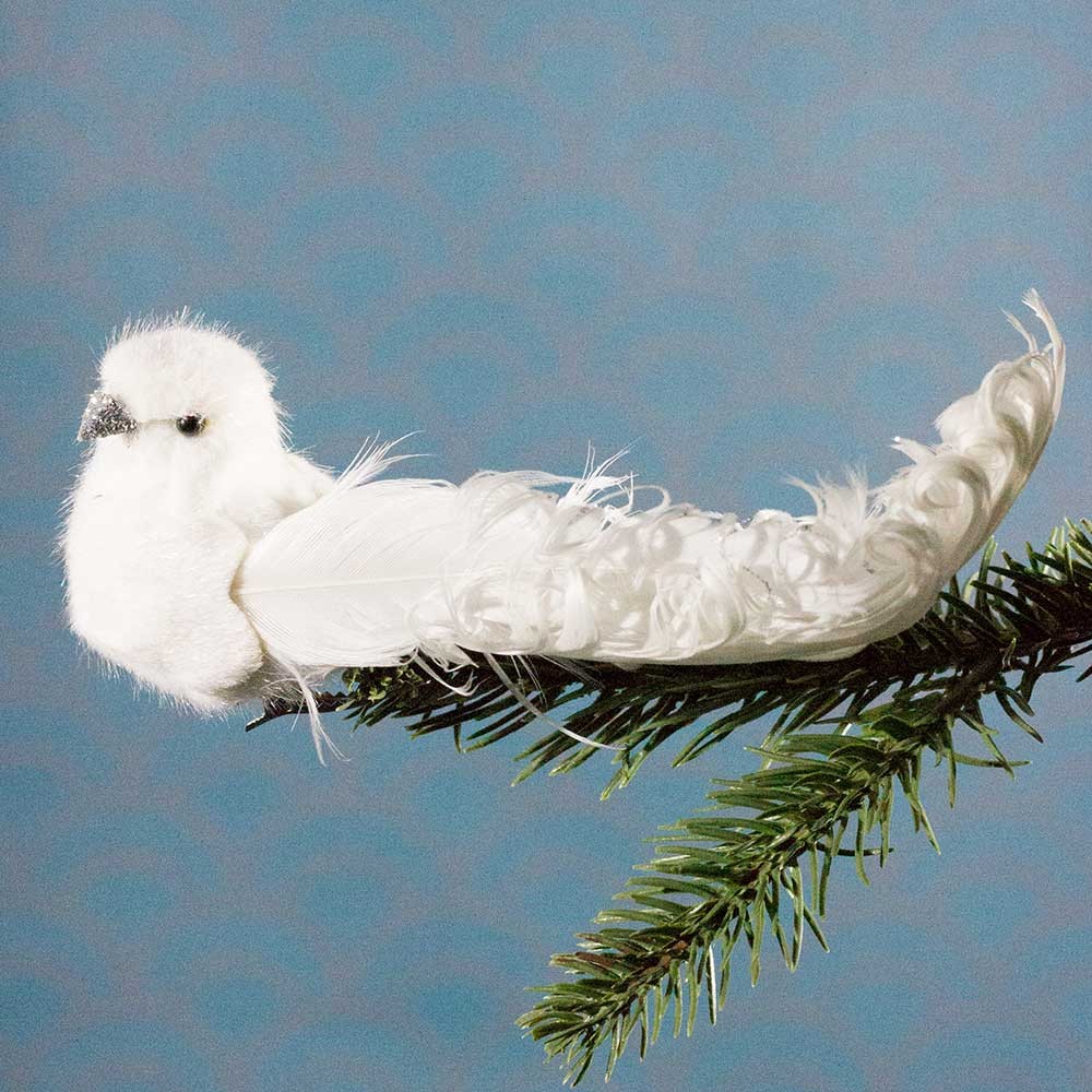Julepynt- Fugl- Hvid- krølle på halen
