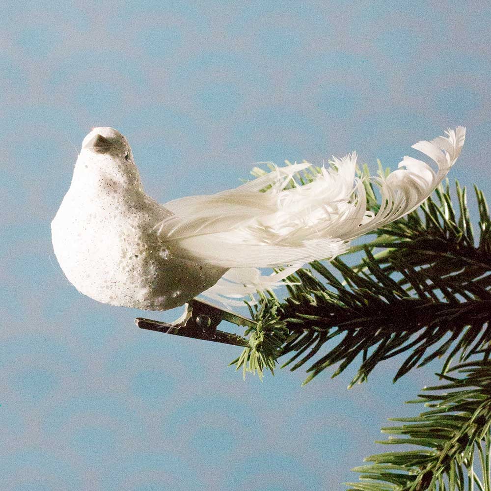 Julepynt- Fugl- Hvid- krølle på halen- Lille