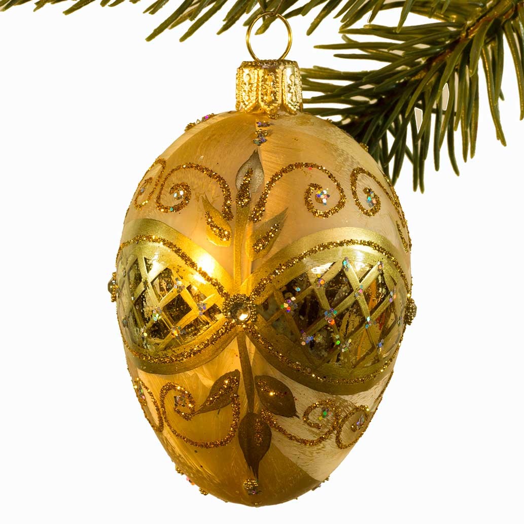 Glaskugle- Fabergé æg- Guld- Ornament