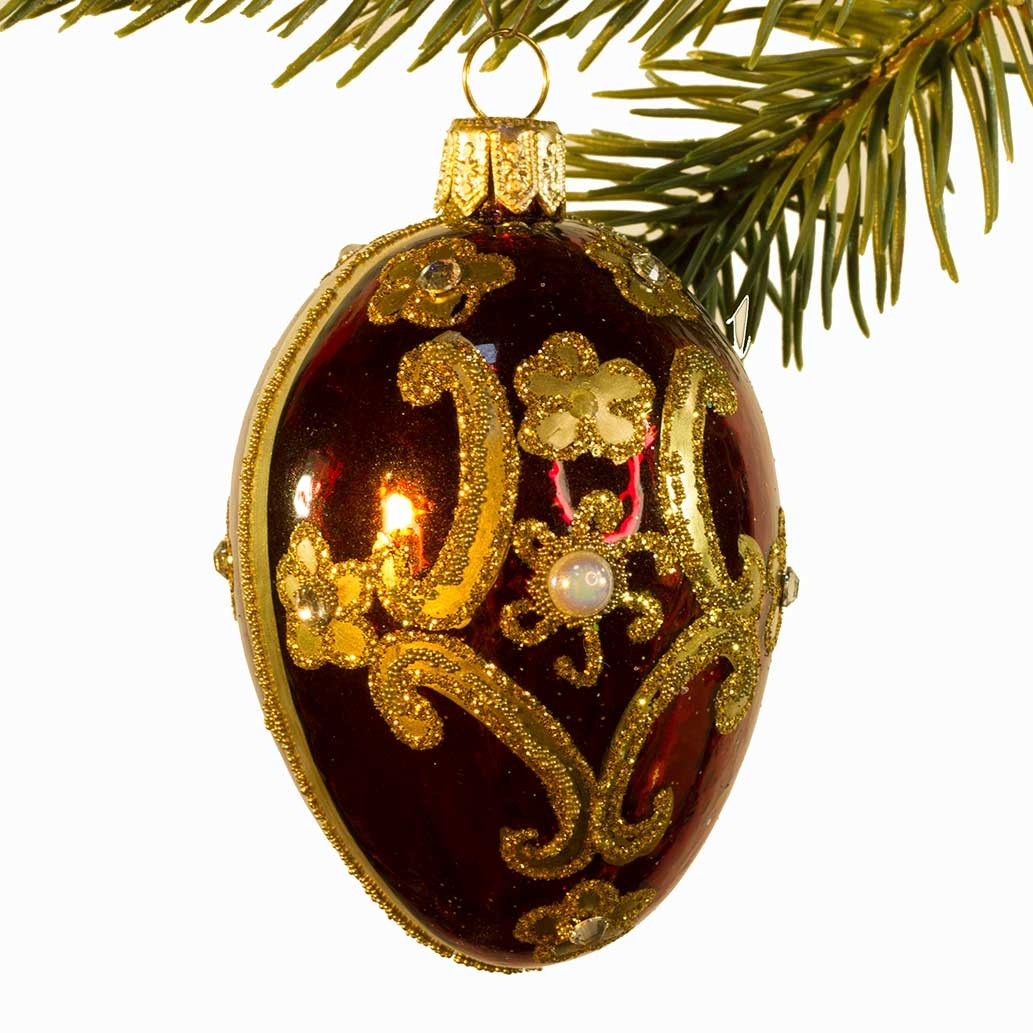 Glaskugle- Fabergé æg- Bordeaux- Ornament