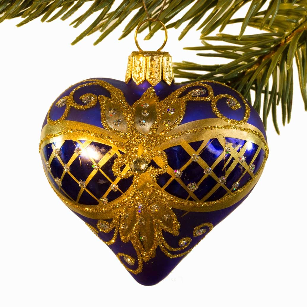 Glaskugle- Fabergé hjerte- Blå- Ornament