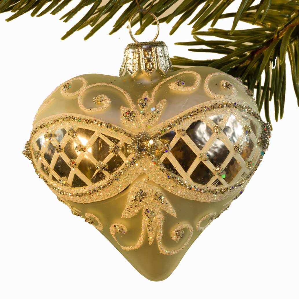 Glaskugle- Fabergé hjerte- Sølv- Ornament