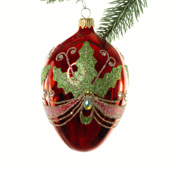 Glaskugle- Fabergé æg- Stort- Rødt- Kristjørn