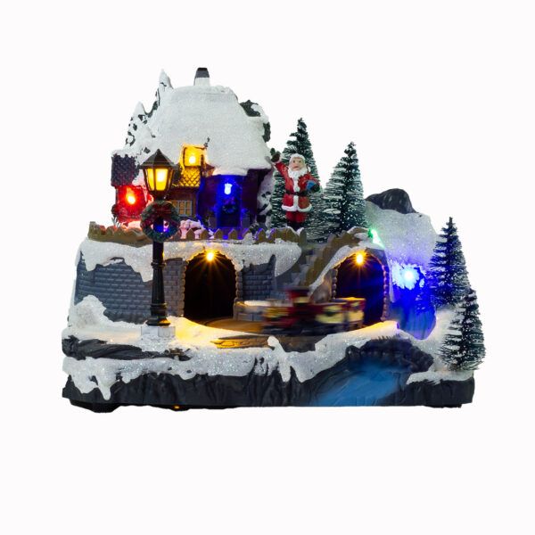 Juleby- Landskab- Julemand vinker- Tog kører rundt