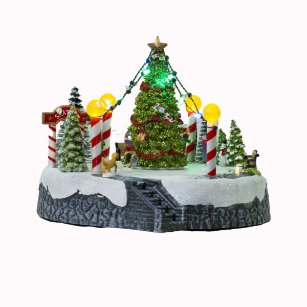 Juleby- Landskab- Stort juletræ- Børn skøjter rundt