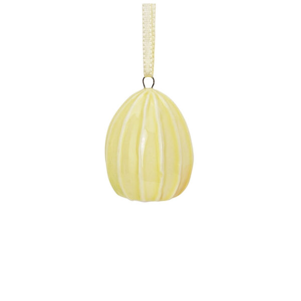 Påskepynt- Porcelæns æg- Stribet- Pastel gul