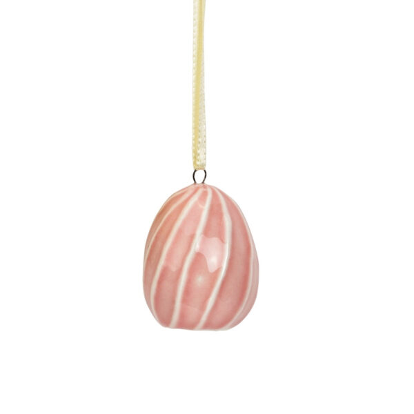 Påskepynt- Porcelæns æg- Stribet- Pastel lyserød